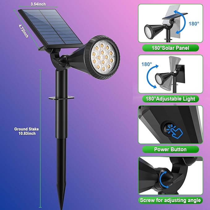 Color Changing Solar Spot Lights Outdoor Waterproof 180° Adjustable Colored RGB Solar Powered Landscape Lights for Yard 7 Lighting Modes Solar Spotlights for Pathway Garden Outside (2 Pack)