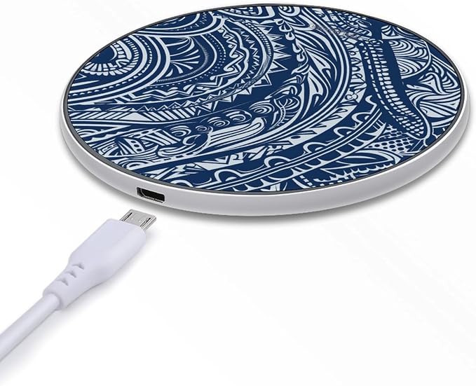 Blue Polynesian Maori Tribal Pattern Wireless Charger Portable Fast Charging Pad Lightweight Wireless Charging Pad 10W Slim Charging Station for Phone Charger Mat for Travel Home Office Desk