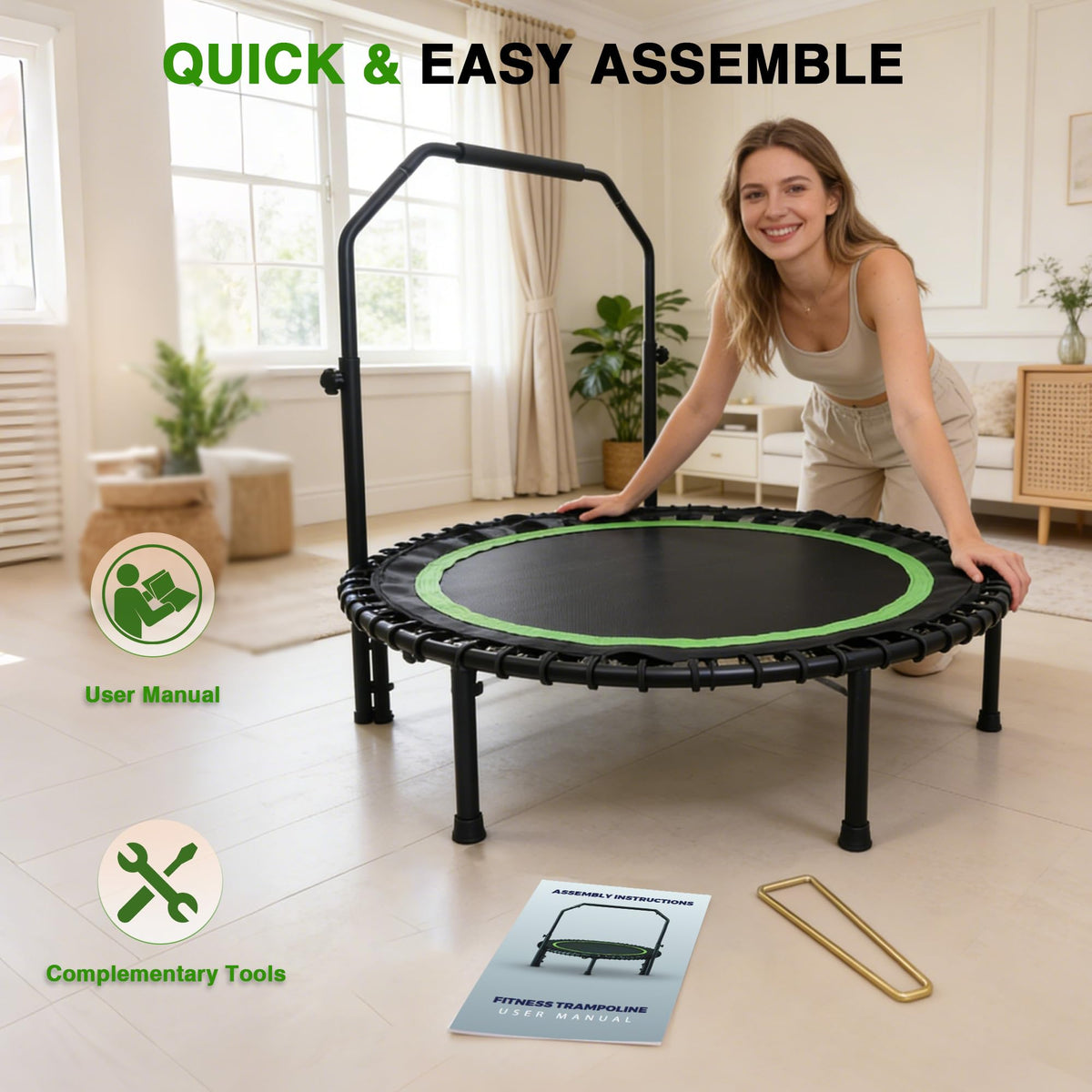 ACWARM HOME 40" Mini Rebounder Trampoline for Adults with Handle, Green