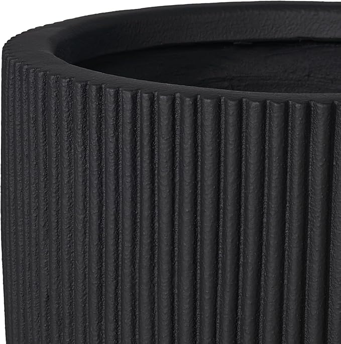 16 Inch Handmade Concrete Outdoor Planter - Classic Striped Design | Fiberglass & Composite Material | Durable for Commercial & Home Decor