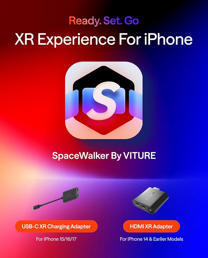 VITURE USB- C Pro XR Charging Adapter for USB-C iPhone Enabling Multi-Screen Enhanced 3DoF Spatial 3D VR Video Features Fits iPhone 17/16/15 Charge and Play for Other Devices