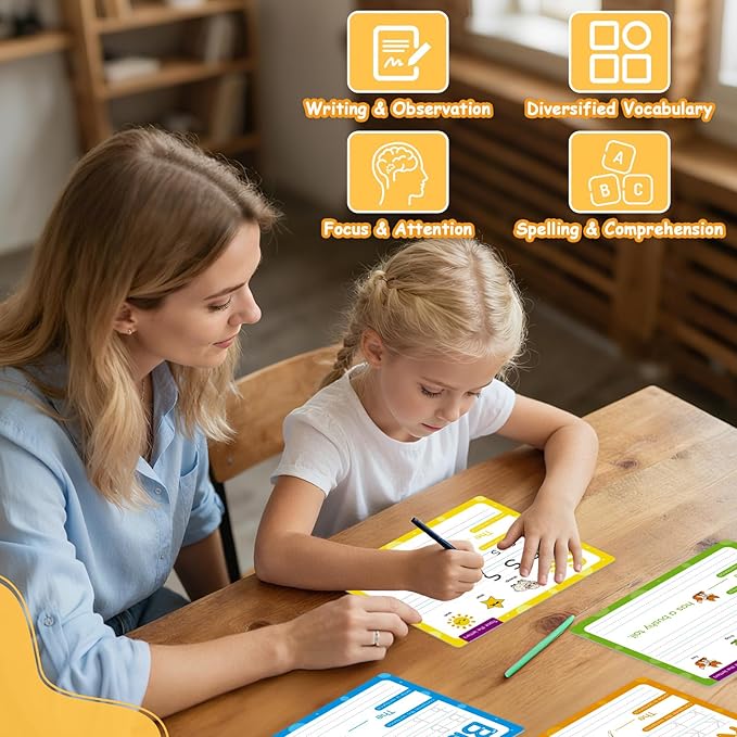 ABC Handwriting Drawing Practice Cards,Phonics Sight Words Flash Cards,Alphabet & Number Dry Erase Board for Kids,Learn to Write Letter for Kindergarten,Preschool Writing Practice