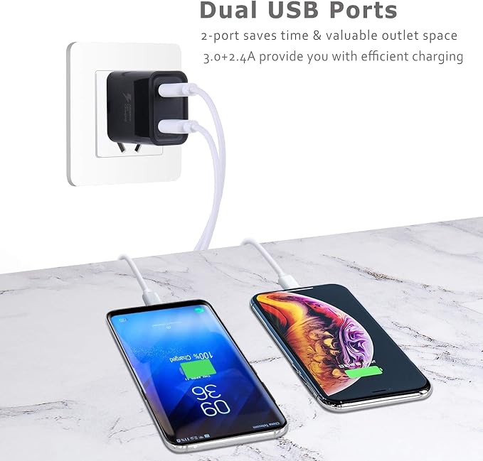 30W Dual Port USB-A Wall Charger Fast Phone Charger Block Charging Box | 4 Pack 2-Port USB Power AdapterQuick Charge 3.0 Charging Block Cube for iPhone 17 16 15 14 13 12 Pro MaxGalaxy S26 S25