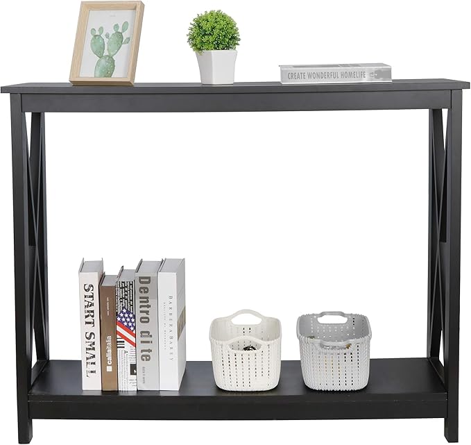 SUPER DEAL Console Table 39.5”, 2-Tier Narrow Sofa Side Table with Storage Shelf, Entrance Table for Hallway/Foyer/Living Room/Corridor/Office, Black