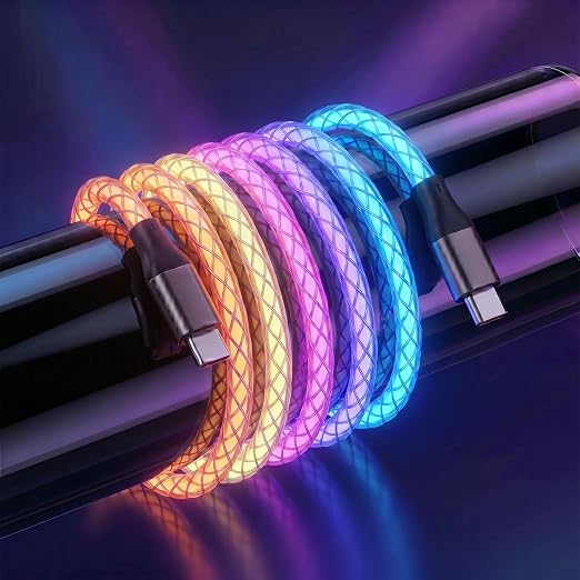 USB C to USB C Cable Light up C to C Cable Fast Charging USBC to USBC Cable | Led Breathing Type C Charger Cable for iPhone 17/16/15 Pro Max MacBook AirSamsung Galaxy S26/S25/S24 Ultra(RGB 6FT)