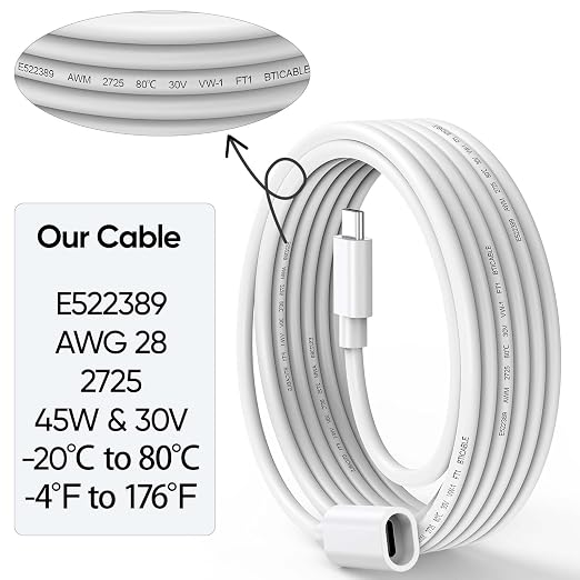 USB C Extension Cable 20FT for Ring Solar Panel-White Waterproof | USBC Male to Female Extender Cord WindproofPower Charging Ring Camera Extension Cable for Solar PanelMag-Safe ChargerPhone