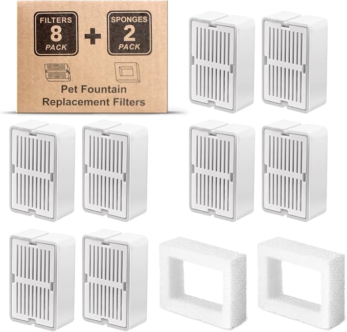 Cat Water Fountain Filters, 8 Carbon Filters& 2 Foams Filters