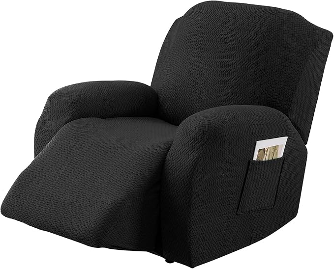 Genina Recliner Chair Cover, Stretch Reclining Chair Covers, Recliner Sofa Slipcovers Stripe Jacquard Lazy Couch Covers Furniture Protector Covers for Pet Kid (Black, 1 Seat)