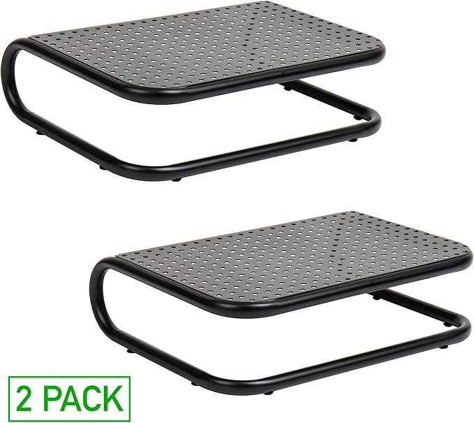 Mind Reader Monitor Stand, Set of 2, Ventilated Laptop Riser, Desktop Organizer, Metal, 14.25"L x 11"W x 4.25"H, Black