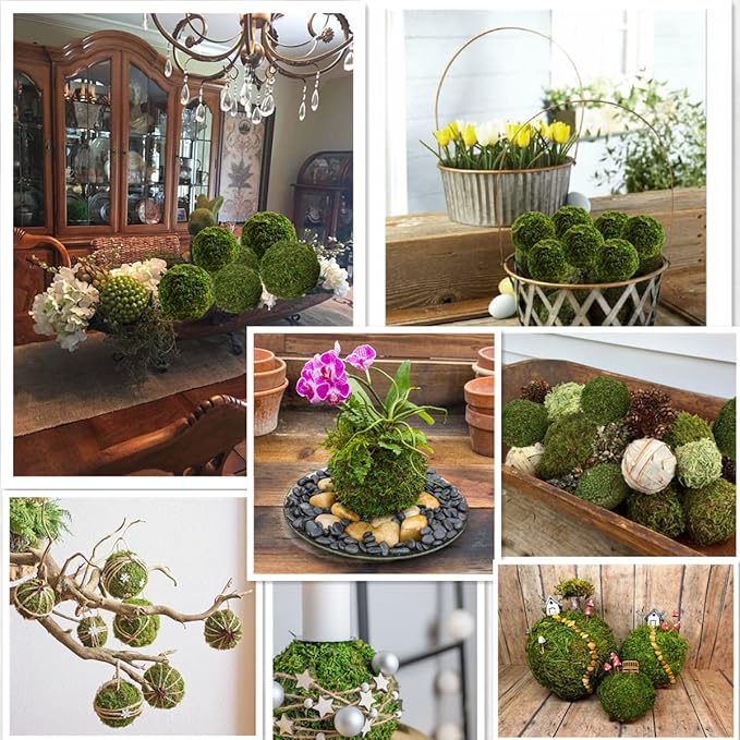 Usmola 18pcs Fake Moss Balls, 6pcs 3.2" Faux Green Balls + 12pcs 2" Artificial Moss Decorative Balls for Centerpiece Bowls (Green)