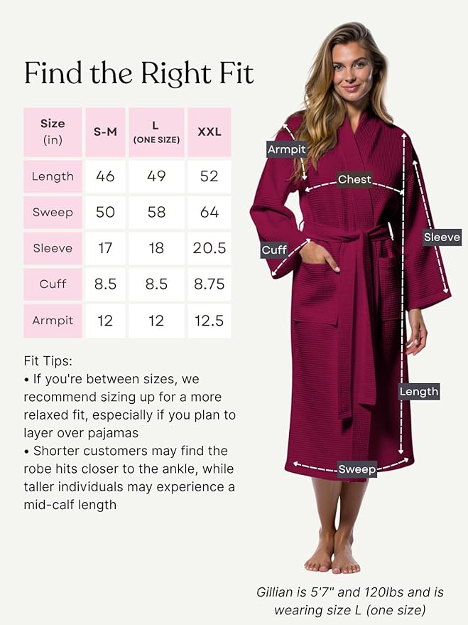 Turquaz Lightweight Full-Length Robes For Women Waffle Kimono Bathrobe - Soft, Fast-Drying, Long-Lasting Cotton Blend Unisex