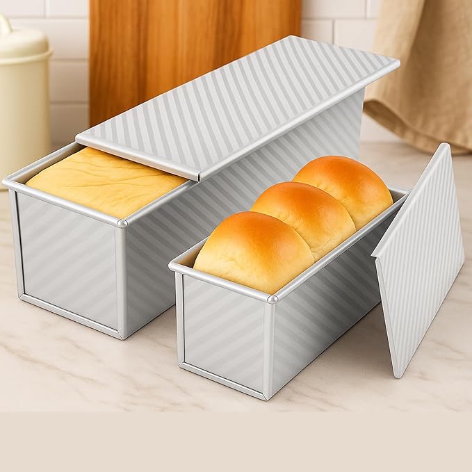 Logario Pullman Loaf Pan with Lid, 2-Pack, 13x5 and 8.4x4.8 Inch
