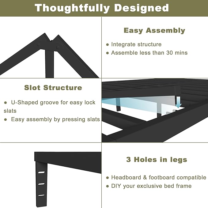 ITIMIDI 12 Inch Bed Frame Full, Heavy Duty Platform Bed Frame Full Size, Safety Design with Rounded Corner Legs and DIY Headboard, Spacious Under-Bed Storage, No Box Spring Needed, Noise Free, Black