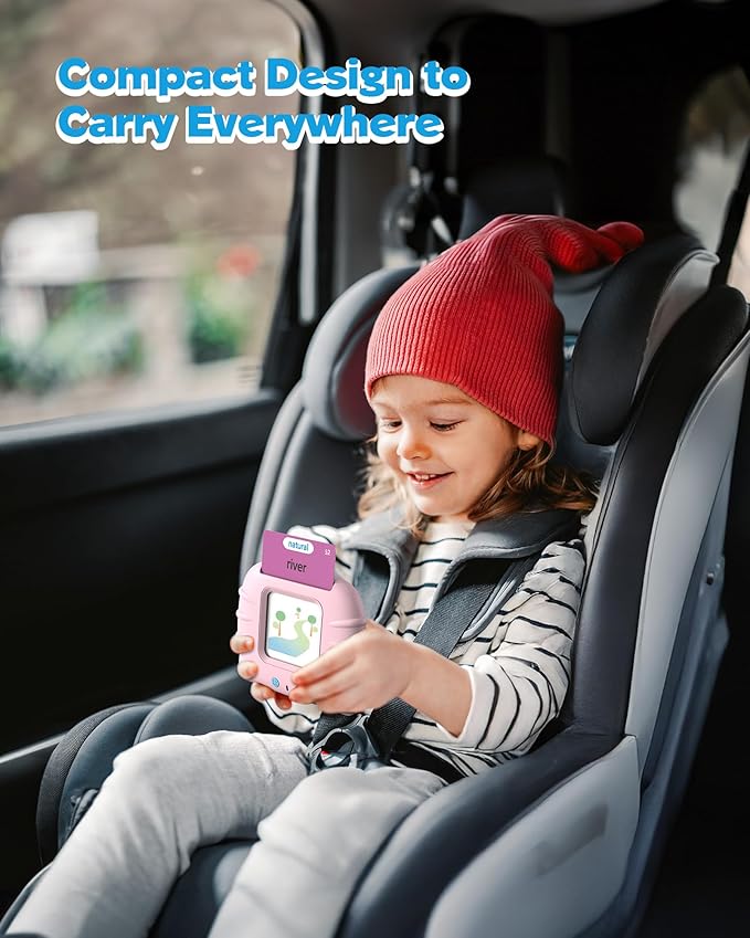 Talking Flash Cards for Toddlers 1 2 3 4 Year Olds, Montessori Language Learning with 224 Words, Pocket Speech Therapy Playthings, Children's Sensory Educational Device, Pink