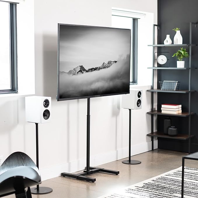 VIVO Height Adjustable TV Floor Stand for 13 to 65 inch Screens up to 44 lbs, LCD LED OLED 4K Smart Flat and Curved Monitor Panels, 50 inch Tall, Max VESA 400x400, Black, STAND-TV08