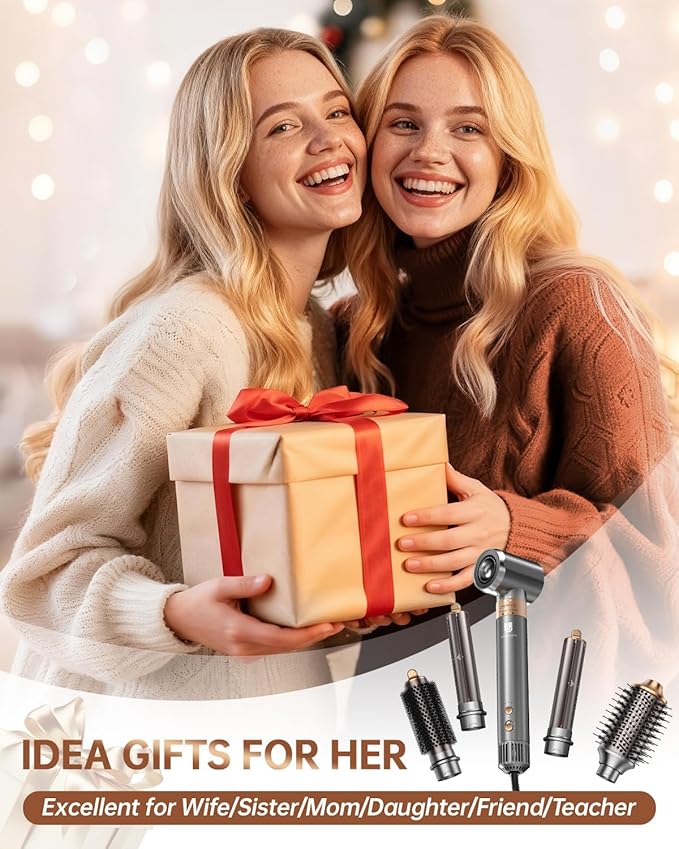 Hair Dryer Brush, webeauty 5 in 1 Professional Hot Air Styling, High-Speed Negative Ionic Hair Dryer Fast Drying, Multi Hair Styler with Air Curling Iron, Volumizing, Straightening (Grey Gold)