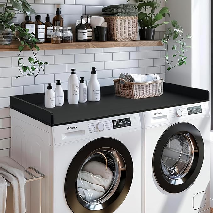Gashell Washer Dryer Countertop, 27.5" x 58" Bamboo Washer and Dryer Countertop for Laundry Room Organization(Black)