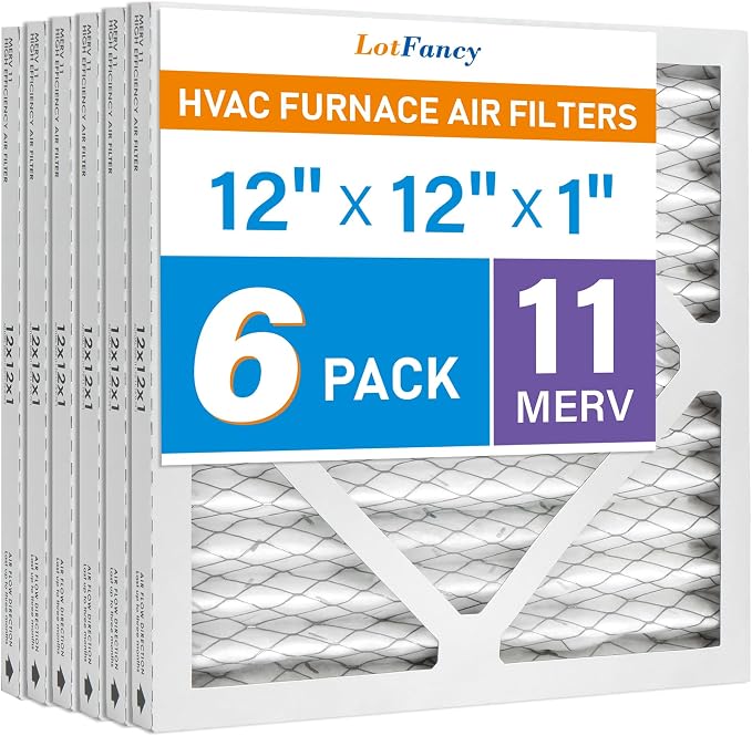 LotFancy 12x12x1 Air Filter MERV 11 6-Pack, Electrostatic Pleated AC Furnace