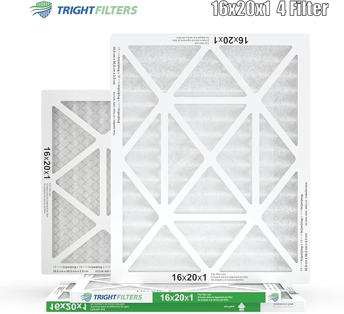16x20x1 Air Filter 4 Pack, MERV 8 Pleated Dust Defense Air Filters Replacement