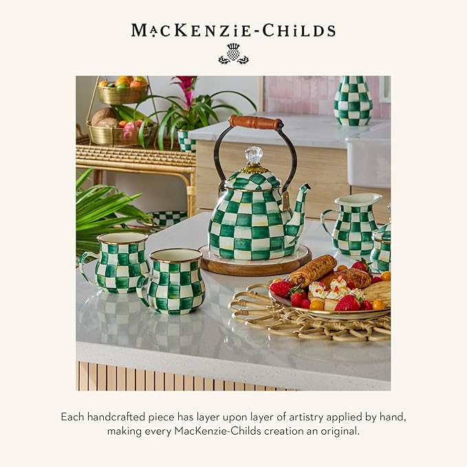 MACKENZIE-CHILDS Enamel Bowl, Serving Bowl for Entertaining, Everything Bowl, Green-and-White Emerald Check