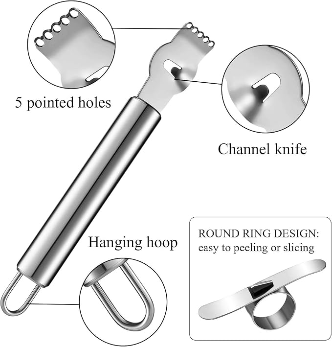Mudder 4 Pcs Citrus Zester Channel Knife, Stainless Steel Peeler Opener