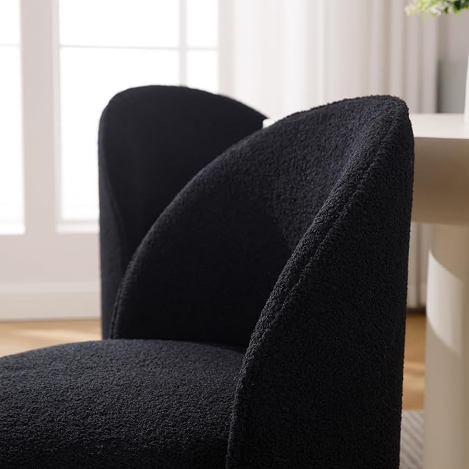 Modern Barrel Dining Chairs Set of 6, Swivel Base Black Sherpa Accent Chair 360°Rotating Mid-Century Dining Side Chair Kitchen Chair for Living Room, Bedroom, Home, Office, Kitchen