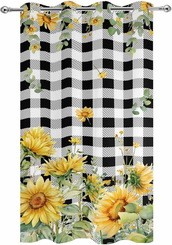 Sunflowers Outdoor Curtains for Patio Summer Floral Eucalyptus Leaf Buffalo