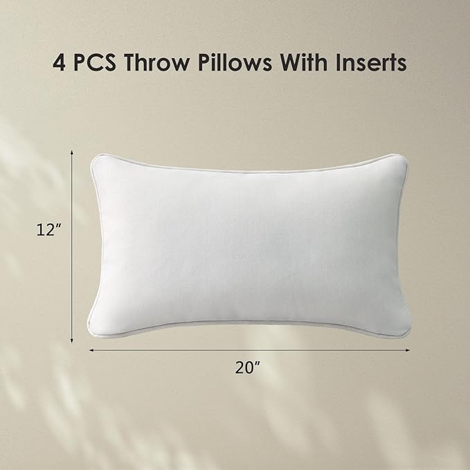 Decorative Outdoor Water Repellent Throw Pillows with Inserts, Set of 4, 20" x12" Pillows for Patio, Backyard, Bed, Couch, and Patio Furniture, Linen