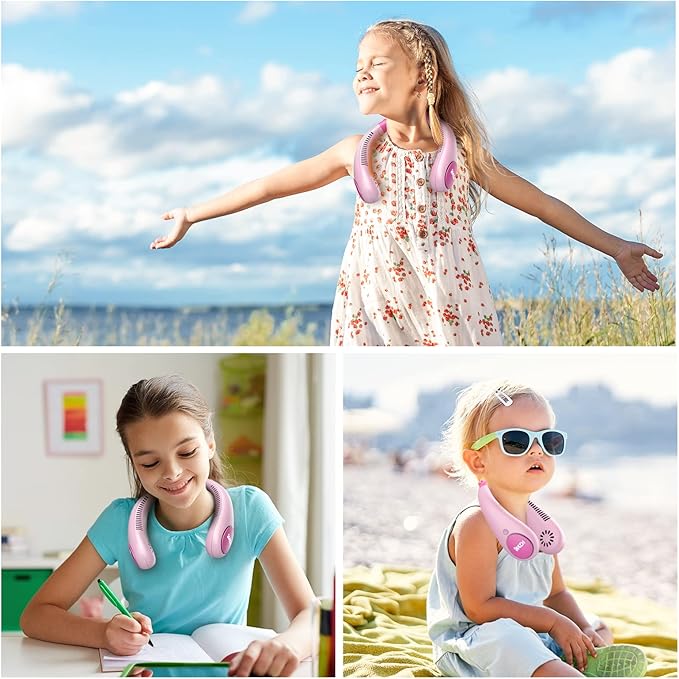 Kids Neck Fan, Portable Bladeless Fans for Kid 4-14Y Girls & Boys, 2600mAh USB Personal Mini Cooling Fan for Travel/Camping/Study, 4 Speeds, Lightweight, Compact, Perfect Summer Gifts for Kids