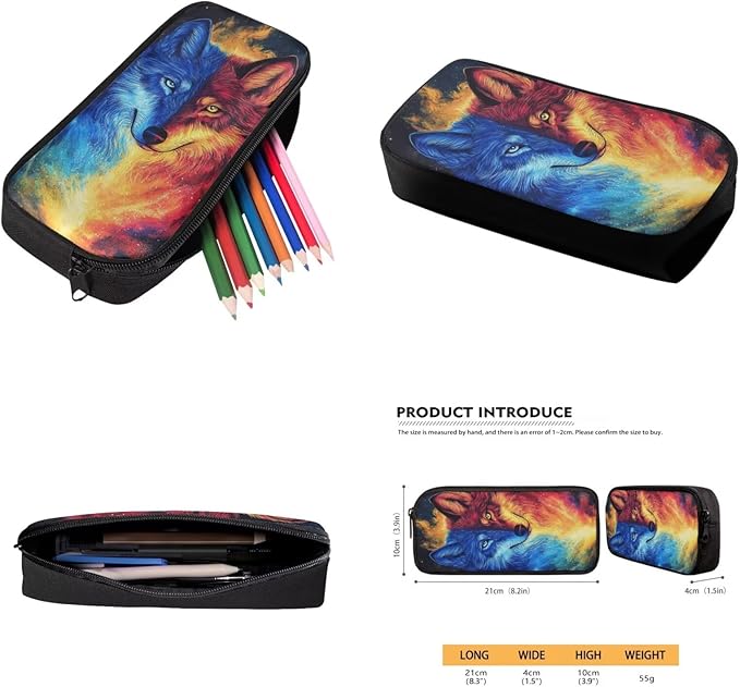 CLOHOMIN Fire Wolf Kids Bookbag with Lunch Box 6th Grade Cool Backpack and Lunch Bag Set for Boys Girls 12-14 Years Old Elementary School Schoolbags Set with Lunch Tote Pencil Case, 3 in 1