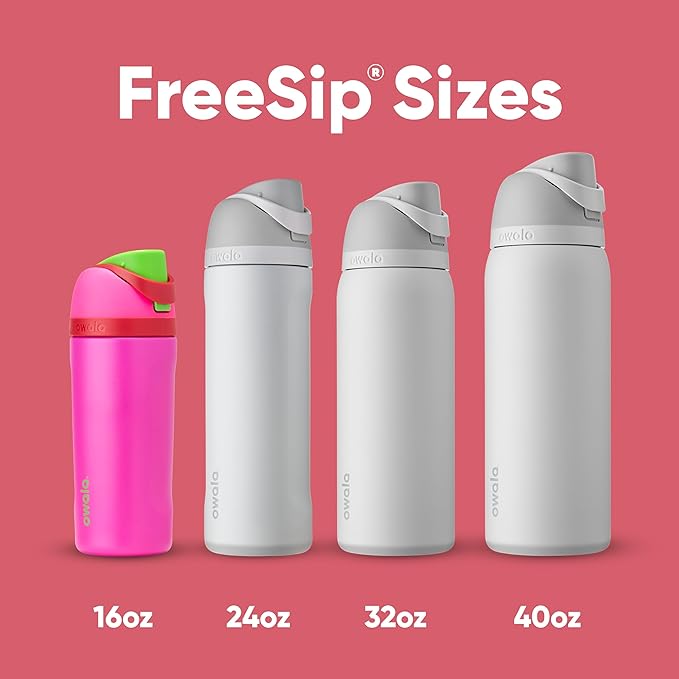 Owala Kids FreeSip Insulated Stainless Steel Water Bottle with Straw, BPA-Free Sports Water Bottle, Great for Travel, 16 oz, All the Berries