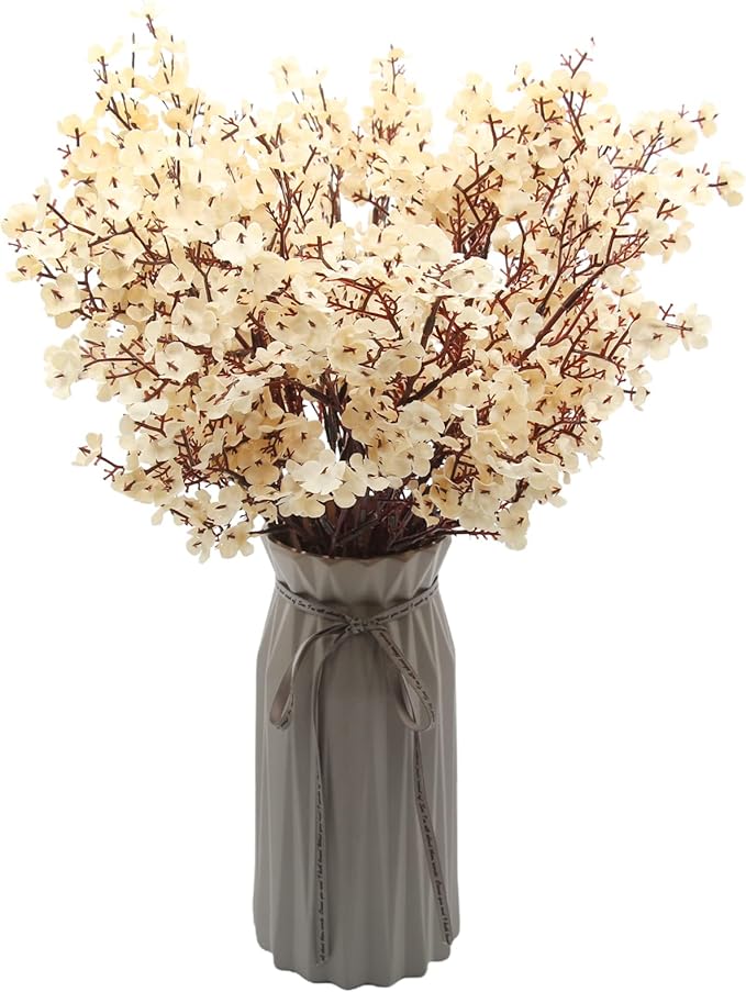 Hananona 10 Pcs Babys Breath Artificial Flowers Real Touch Fake White Flowers Silk Flowers for Spring Wedding Decor Indoor Floral Arrangement Table Centerpieces Home Decor (White, 10)