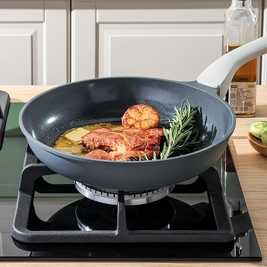 PRICUSIS Nonstick Ceramic Frying Pan Skillet, 8+12 Inch Induction Compatible with Stay Cool Handle, Healthy PTFE PFAS & PFOA Free Omelet Pan, Dishwasher Safe (Blueberry Gray)