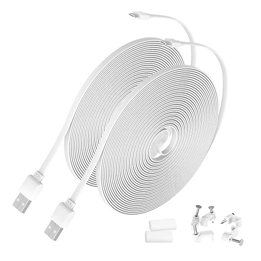 30FT Micro USB Charging Power Cord Compatible with Wyze Cam v3 Kasa Cam Nest CamBlink Arlo Essential YI Cloud Cam Flat Power Extension Cable for Security Cam-2 Pack