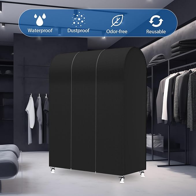 Zilink 43" Garment Rack Cover Dustproof Breathable Clothes Rack Cover Large Garment Bags Protector Cothing Rack with Cover with 2 Durable Zippers for Garment Rack, Black, (Rack Not Included)