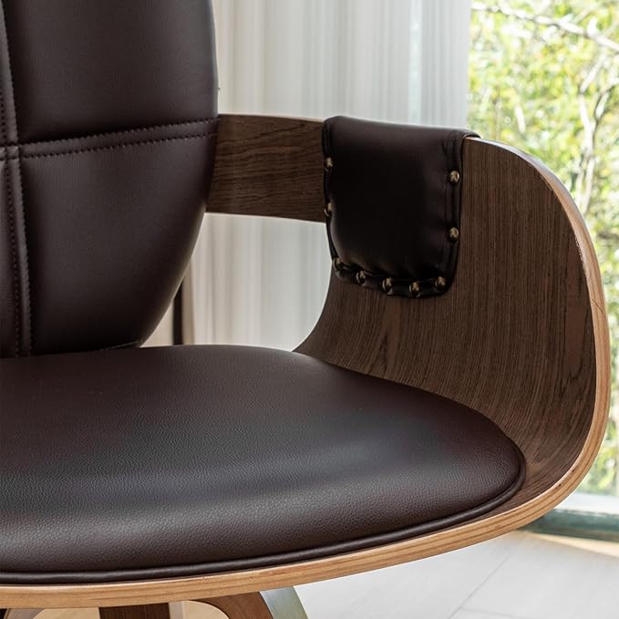 Set of 2 Swivel Walnut Dining Chairs - Mid Century Dining Chairs with Arm and Curved Back, Walnut Craftsmanship, Bentwood Structure, Perfect for Living Room/Reception/Restaurant/Kitchen (Coffee Brown)