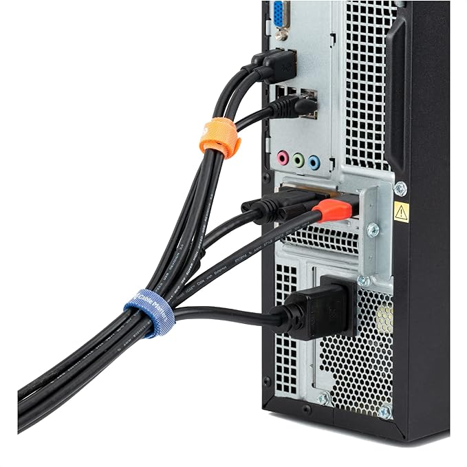 Cable Matters 100-Pack 8-inch Hook-and-Loop Reusable Wire Ties/Cable Ties with 42 lbs Tensile Strength - Multi-Color Black, Blue, and Orange Cord Wrap, ZipTies, Cable Management Straps