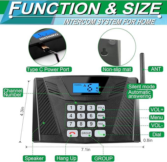 Intercoms Wireless for Home Upgrade, Hands-Free Intercom with Automatic Answer, 5300 Feet Range Full Duplex Home Intercom System for Business Store Office Easy to Use(3Packs, Black)