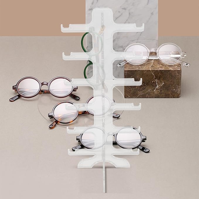 Multi-Tier Sunglasses Display Stand 6-Layer Plastic Eyewear Organizer Glasses Holder for Desk Tabletop Storage and Sunglass Display Rack