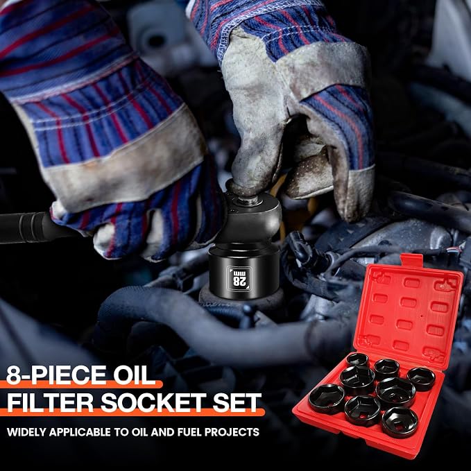 BLACKROBOT 8 Pieces 3/8” Drive Low Profile Oil Filter Socket Set, Metric Size