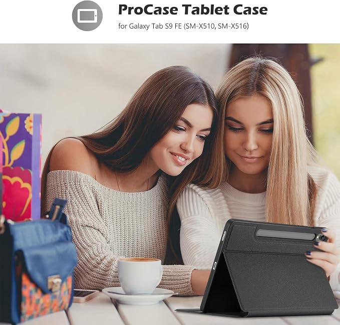 ProCase Slim Stand Case for Galaxy Tab S10 FE / S9 FE 10.9 Black | Fits Galaxy Tab S10 FE / S9 FE 10.9 (SM-X520 / SM-X510) Built-In S Pen Holder Case Features Trifold Stand