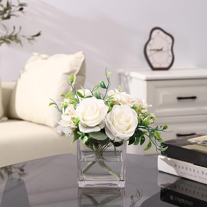 Square Clear Glass Vases Set of 6, 5" x 5" x 5" Flower Vases for Centerpieces, Square Vase for Centerpieces, Small Vase for Wedding, Party, Home Office Decoration