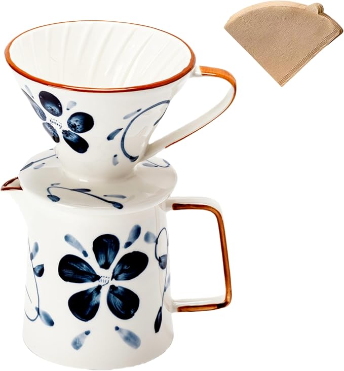 HYAXGM Pour Over Coffee Maker,Ceramic Coffee Maker With 40 pcs Paper Filter,15oz/450ml Pour Over Coffee Dripper (Starry Blue, V02)