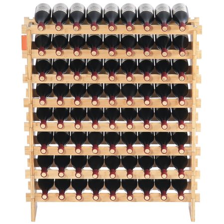 72 Bottle Upgrade Modular Wine Rack, Continuously Store Pinot Bottles, 8-Tier Bamboo Wood Storage Rack, Floor Freestanding Wines Holder Display Shelf, Wobble-Free Shelves for Kitchen Bar Cellar