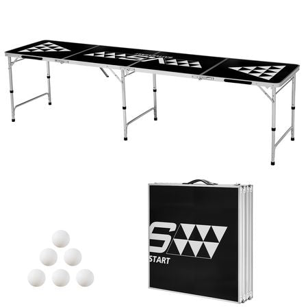 8 Foot Portable Beer Pong Table, Foldable Tailgate Table,Carrying Handles and 6 Pong Balls, Adjustable Height, Lightweight Table for Office, Tailgate Party, Travel and Camping, Black