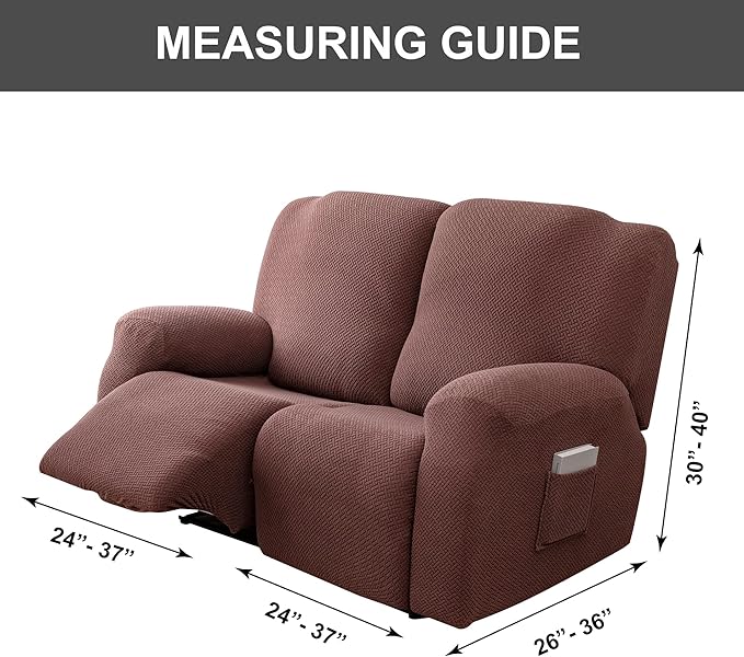 Genina Recliner Loveseat Covers, Stretch Reclining Sofa Covers, 2 Seater Couch Cushion Stripe Jacquard Recliner Slipcovers - Furniture Protector Covers for Pet Kid (Chocolate)
