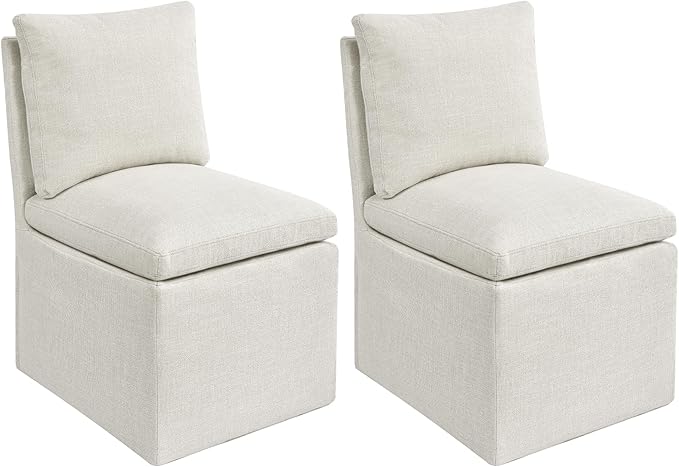 DUHOME Upholstered Armless Dining Chair with Casters,Linen Dining Chairs Set of 2 for Living Room,Single Sofa Chair with 4 Casters for Bedroom Reading Room Waiting Room Kitchen Dining Room