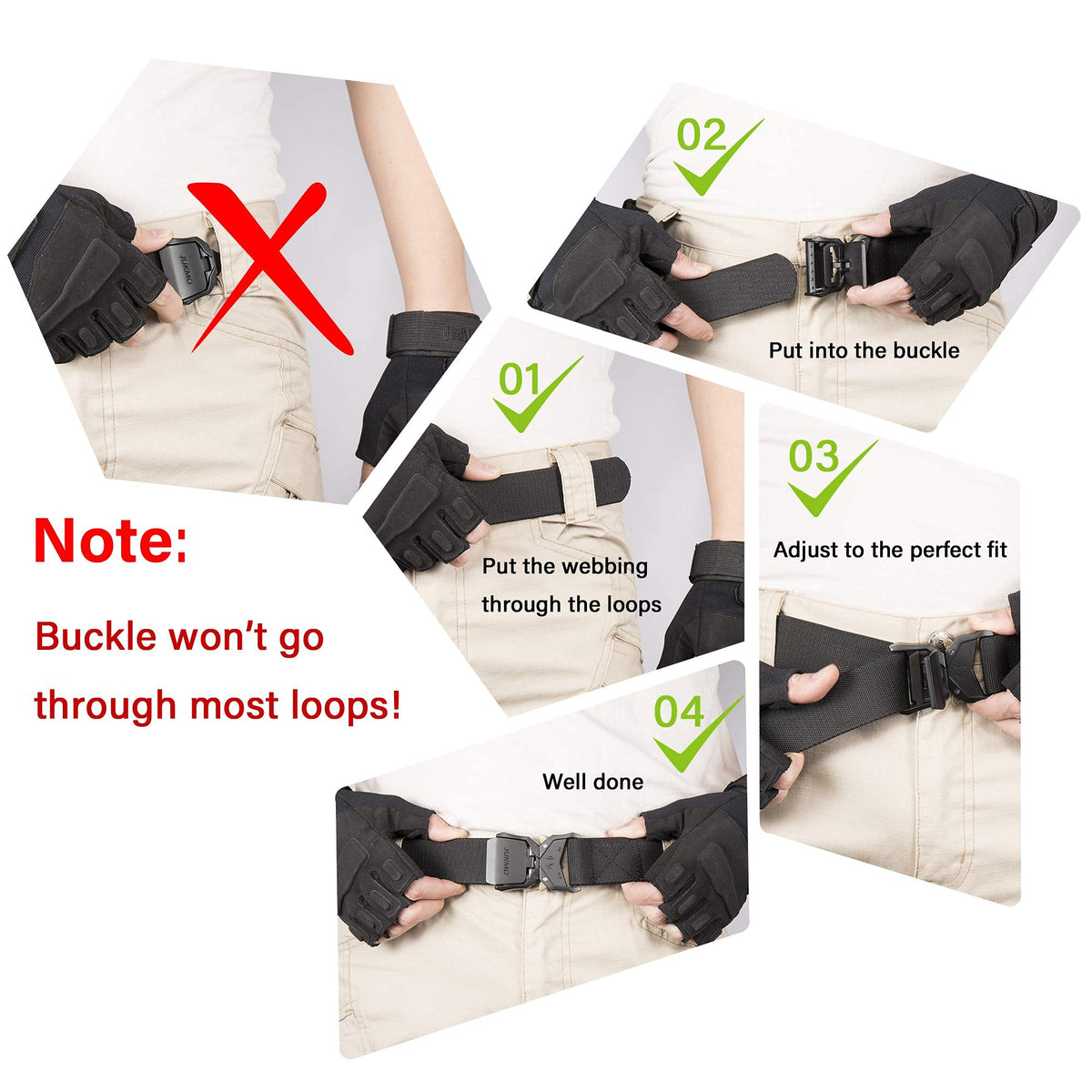 JUKMO Tactical Belt, Military Hiking Rigger 1.5" Nylon Web Work Belt
