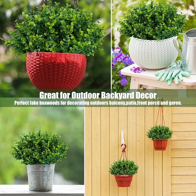 Lnoicy Artificial Greenery Plants Outdoor UV Resistant Fake Plants Boxwood Shrubs Grass,10 Bundles for Farmhouse Home Garden Office Patio Backyard Wedding and Indoor Outdoor Decoration