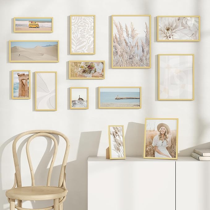11x15 Metal Picture Frame - Gold Aluminum Picture Frames with Real Glass, Wall Mounting Horizontally or Vertically, Simple and Elegant Decor for Wall Gallery Poster Photo 15x11 Frame, Gold